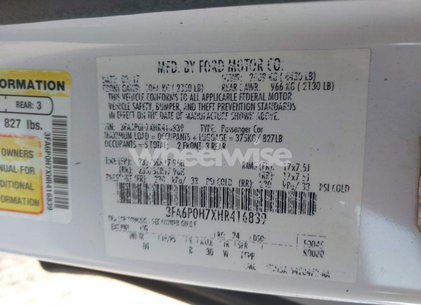 Photo 9 of 2017 Ford Fusion SE (VIN 3FA6P0H7XHR416839)