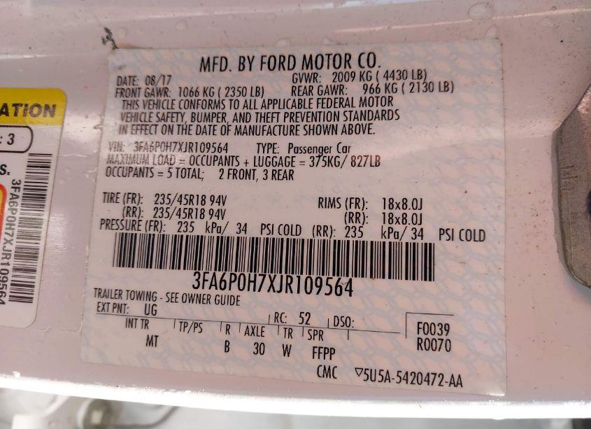 Photo 9 of 2018 Ford Fusion SE (VIN 3FA6P0H7XJR109564)