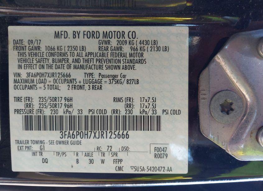 Photo 9 of 2018 Ford Fusion SE (VIN 3FA6P0H7XJR125666)