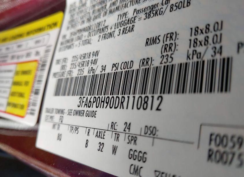 Photo 9 of 2013 Ford Fusion SE (VIN 3FA6P0H90DR110812)