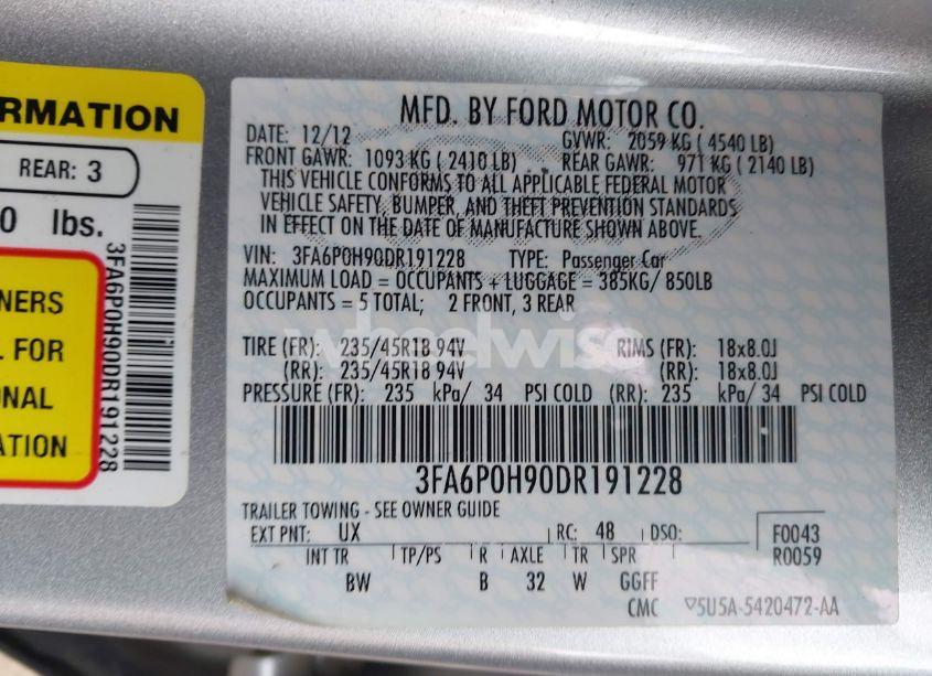 Photo 9 of 2013 Ford Fusion SE (VIN 3FA6P0H90DR191228)