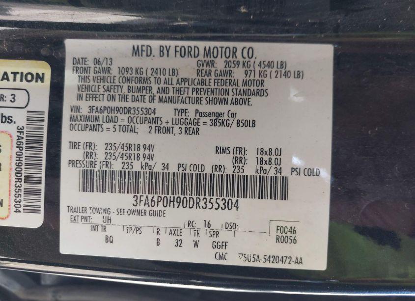 Photo 9 of 2013 Ford Fusion SE (VIN 3FA6P0H90DR355304)