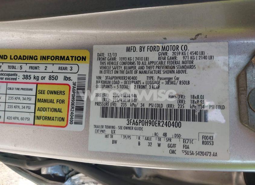 Photo 9 of 2014 Ford Fusion SE (VIN 3FA6P0H90ER240400)