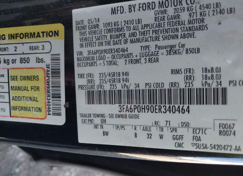 Photo 9 of 2014 Ford Fusion SE (VIN 3FA6P0H90ER340464)