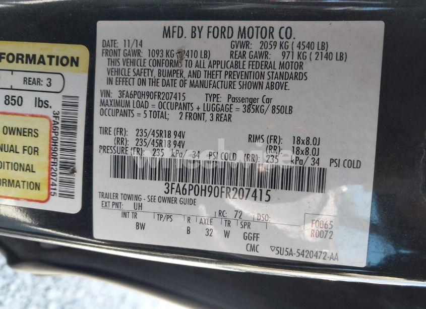Photo 9 of 2015 Ford Fusion SE (VIN 3FA6P0H90FR207415)