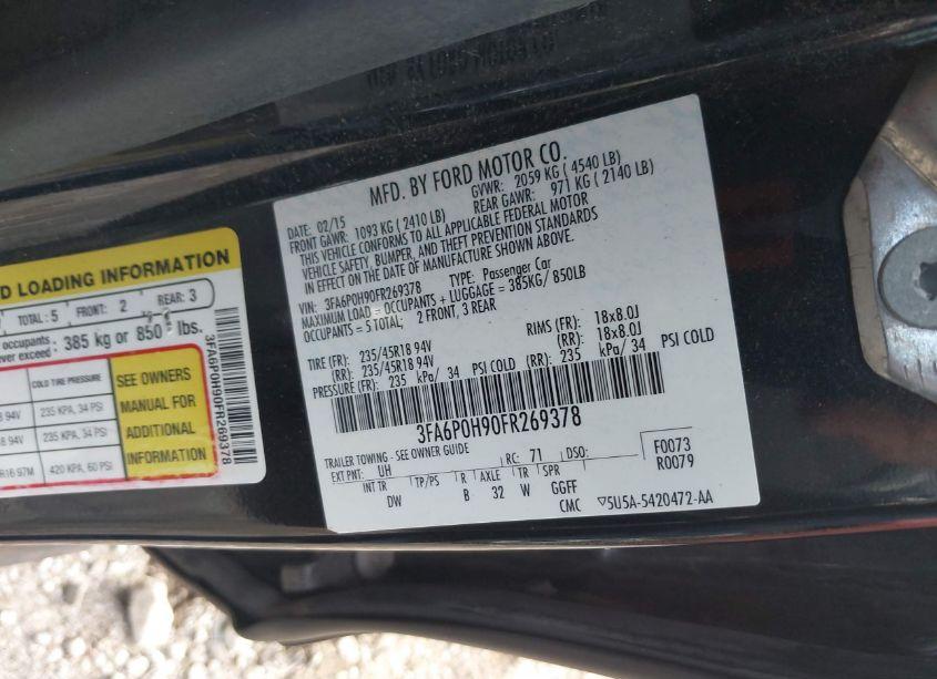 Photo 9 of 2015 Ford Fusion SE (VIN 3FA6P0H90FR269378)