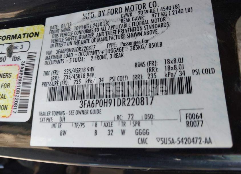 Photo 9 of 2013 Ford Fusion SE (VIN 3FA6P0H91DR220817)