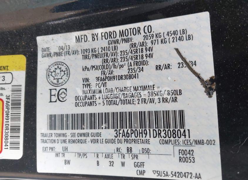 Photo 9 of 2013 Ford Fusion SE (VIN 3FA6P0H91DR308041)