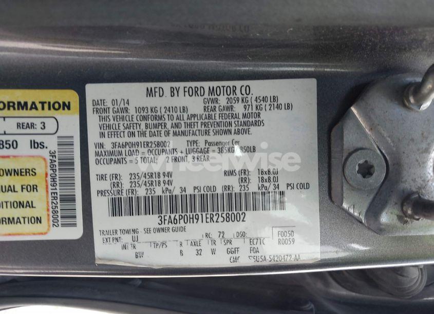 Photo 9 of 2014 Ford Fusion SE (VIN 3FA6P0H91ER258002)