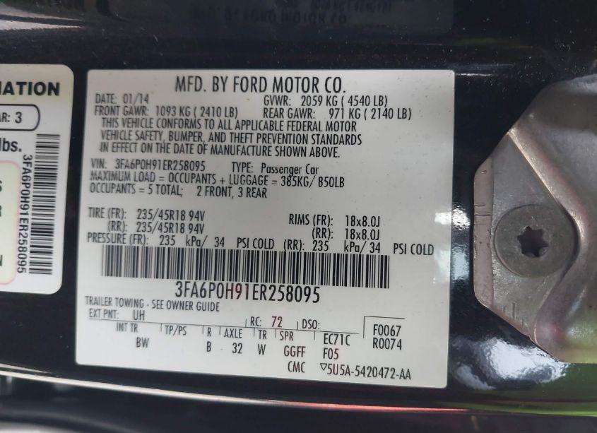 Photo 9 of 2014 Ford Fusion SE (VIN 3FA6P0H91ER258095)