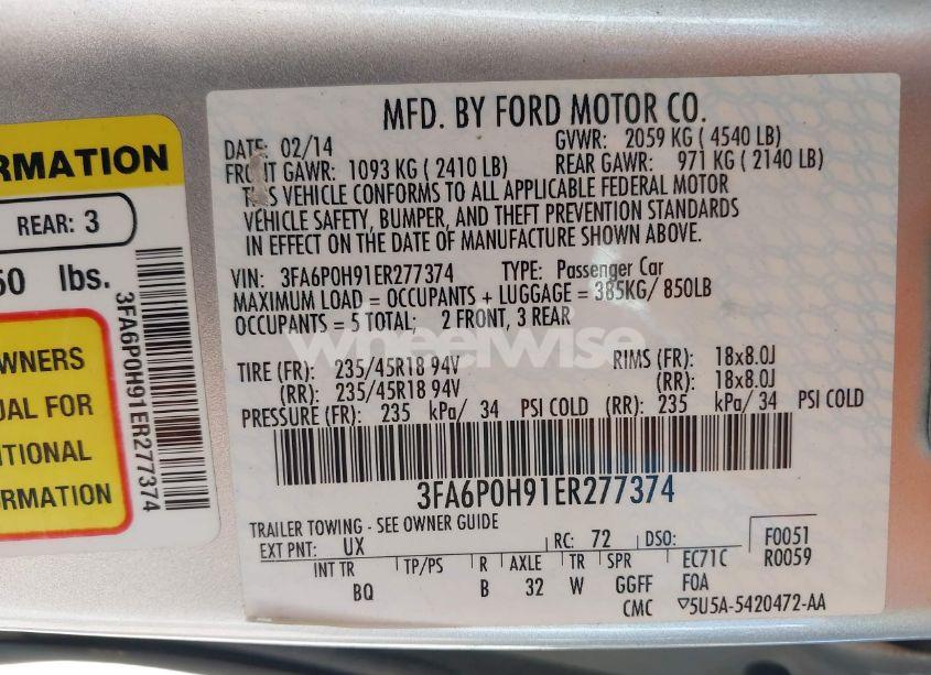 Photo 9 of 2014 Ford Fusion SE (VIN 3FA6P0H91ER277374)