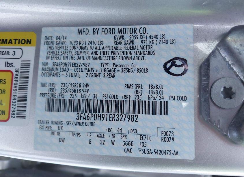 Photo 9 of 2014 Ford Fusion SE (VIN 3FA6P0H91ER327982)