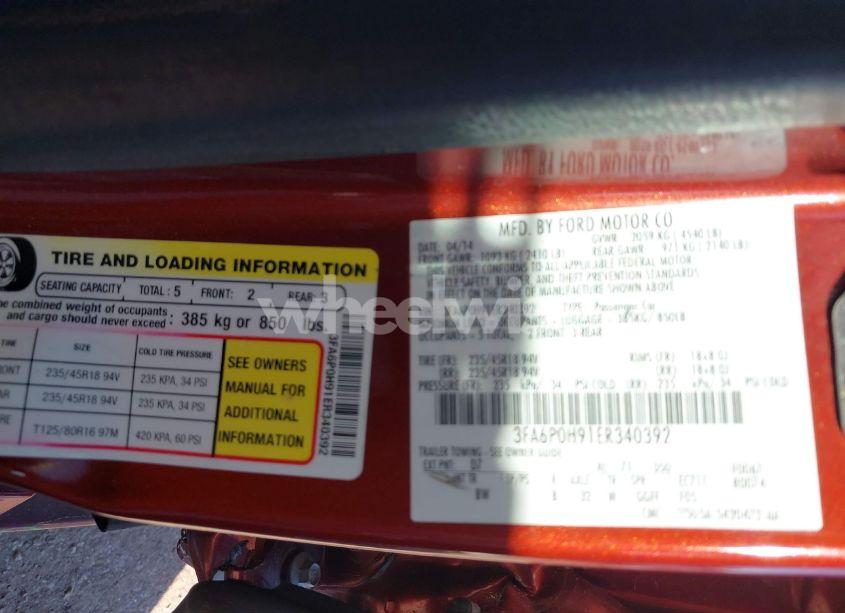 Photo 9 of 2014 Ford Fusion SE (VIN 3FA6P0H91ER340392)