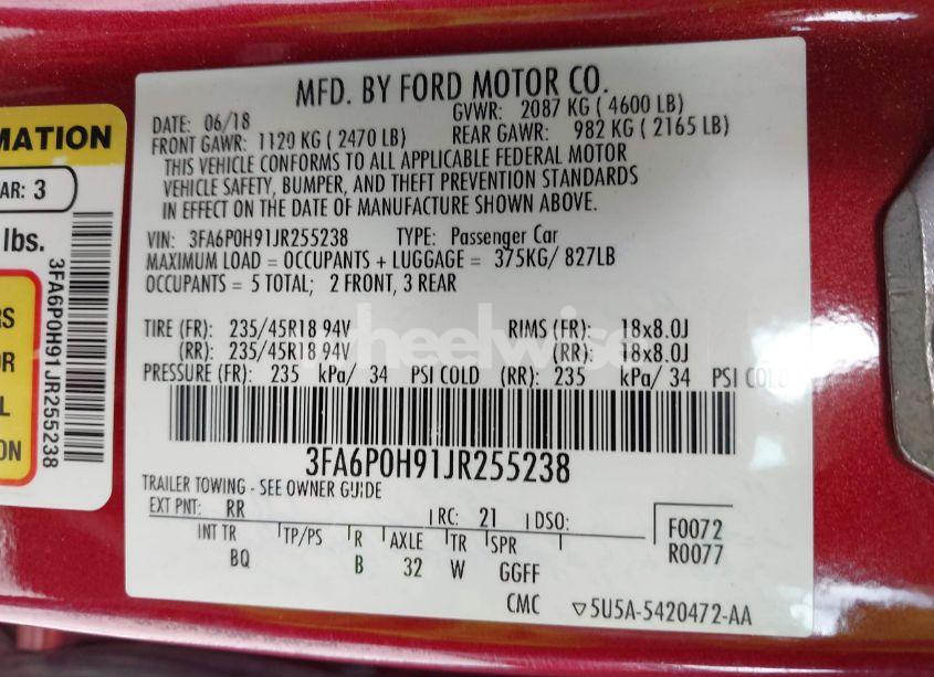 Photo 9 of 2018 Ford Fusion SE (VIN 3FA6P0H91JR255238)