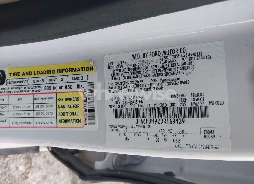 Photo 9 of 2013 Ford Fusion SE (VIN 3FA6P0H92DR169439)