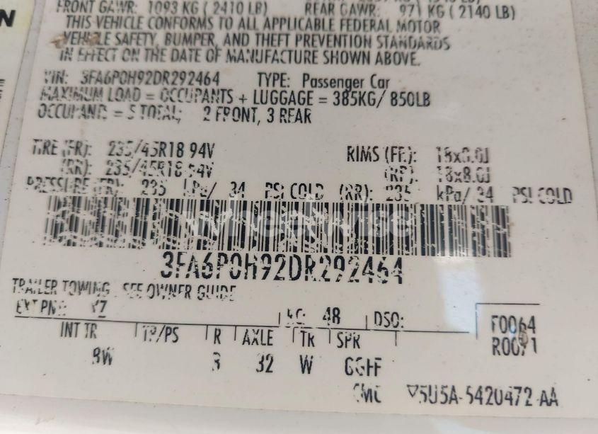 Photo 9 of 2013 Ford Fusion SE (VIN 3FA6P0H92DR292464)