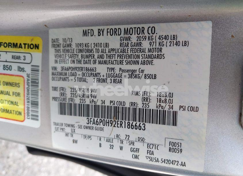 Photo 9 of 2014 Ford Fusion SE (VIN 3FA6P0H92ER186663)