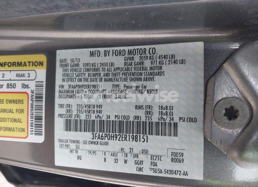 Photo 9 of 2014 Ford Fusion SE (VIN 3FA6P0H92ER198151)