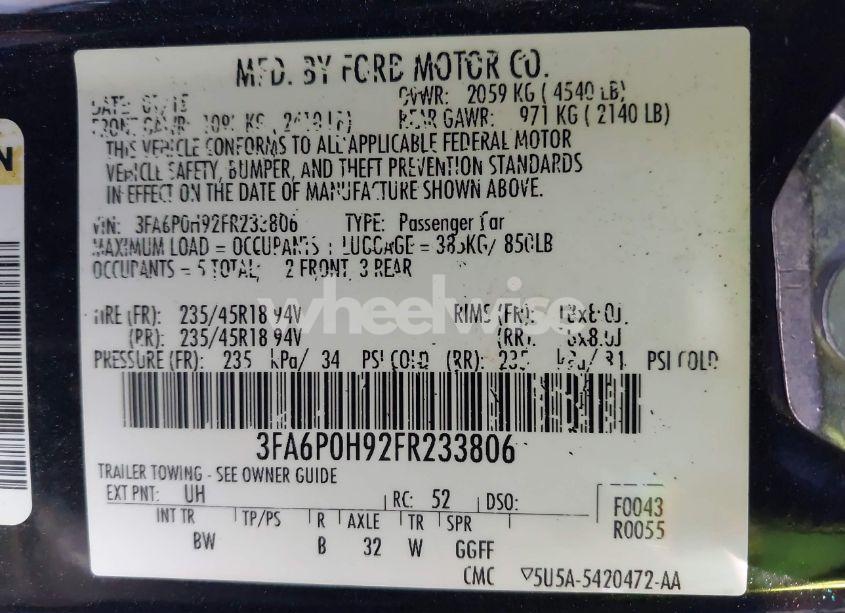 Photo 9 of 2015 Ford Fusion SE (VIN 3FA6P0H92FR233806)