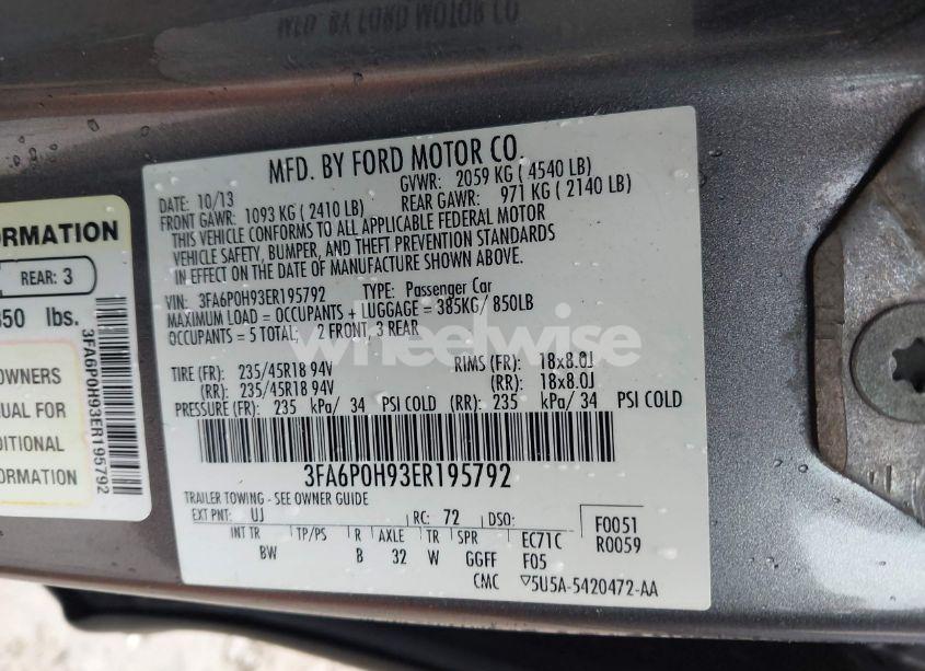 Photo 9 of 2014 Ford Fusion SE (VIN 3FA6P0H93ER195792)