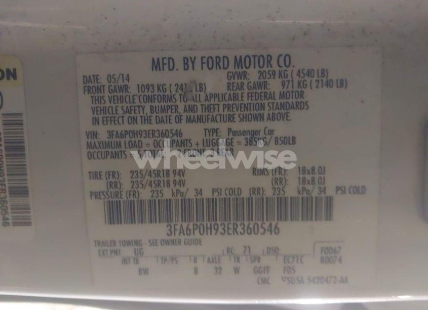 Photo 9 of 2014 Ford Fusion SE (VIN 3FA6P0H93ER360546)
