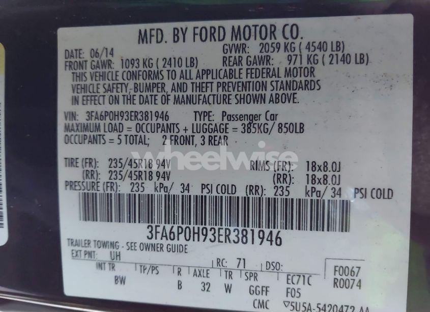 Photo 9 of 2014 Ford Fusion SE (VIN 3FA6P0H93ER381946)