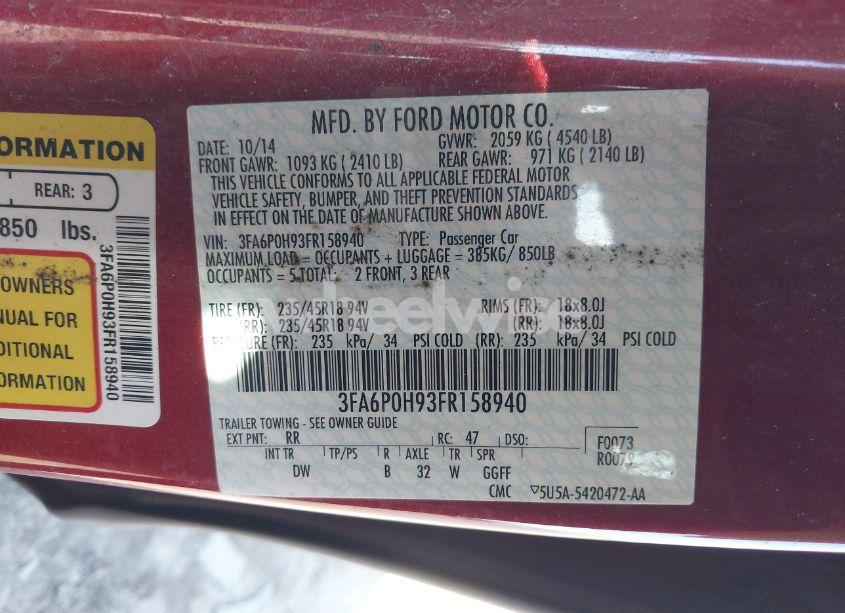 Photo 9 of 2015 Ford Fusion SE (VIN 3FA6P0H93FR158940)