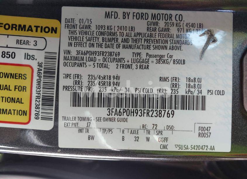 Photo 9 of 2015 Ford Fusion SE (VIN 3FA6P0H93FR238769)