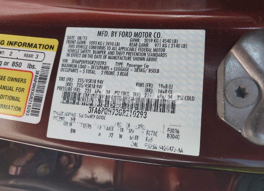 Photo 9 of 2016 Ford Fusion SE (VIN 3FA6P0H93GR210293)