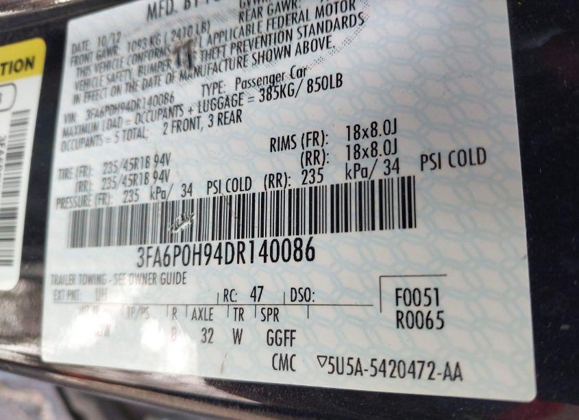 Photo 9 of 2013 Ford Fusion SE (VIN 3FA6P0H94DR140086)