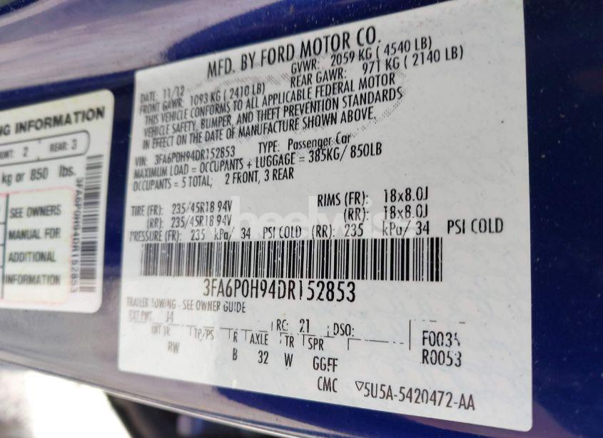 Photo 9 of 2013 Ford Fusion SE (VIN 3FA6P0H94DR152853)