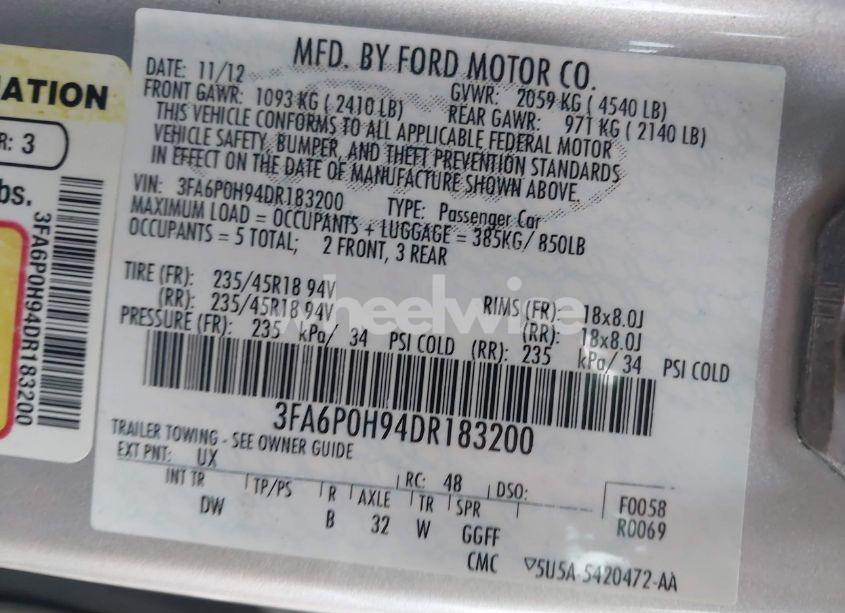 Photo 9 of 2013 Ford Fusion SE (VIN 3FA6P0H94DR183200)