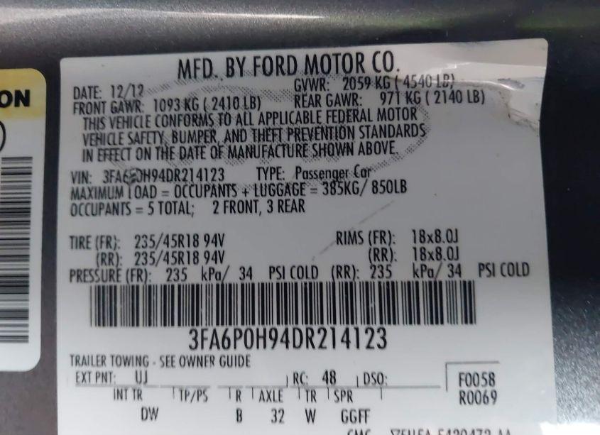 Photo 9 of 2013 Ford Fusion SE (VIN 3FA6P0H94DR214123)