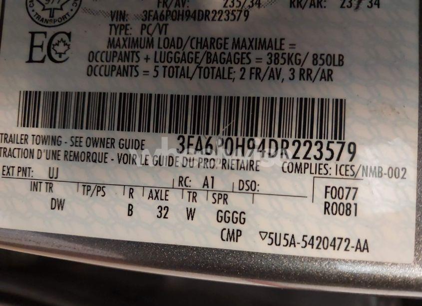 Photo 9 of 2013 Ford Fusion SE (VIN 3FA6P0H94DR223579)