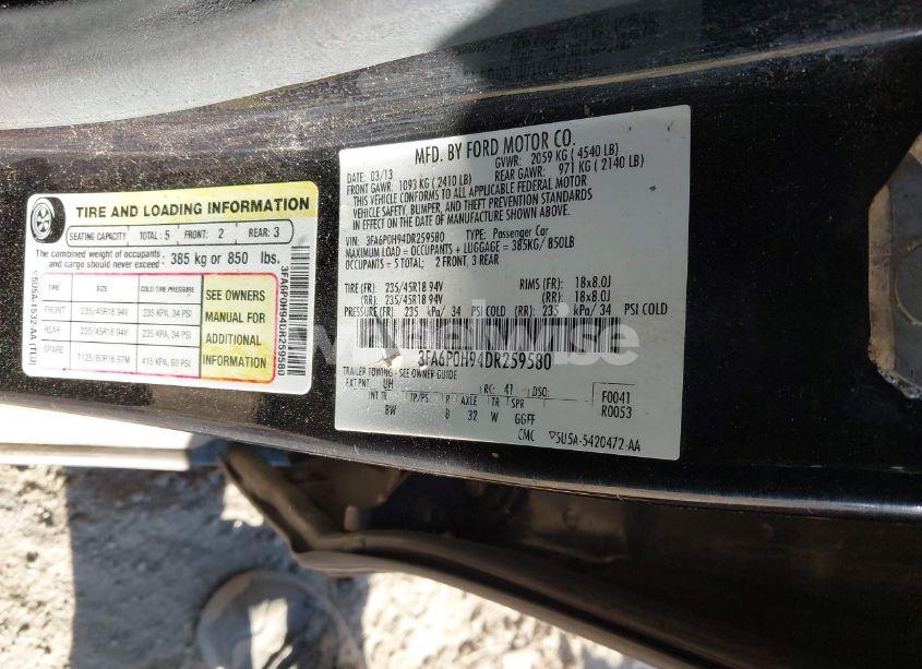 Photo 9 of 2013 Ford Fusion SE (VIN 3FA6P0H94DR259580)