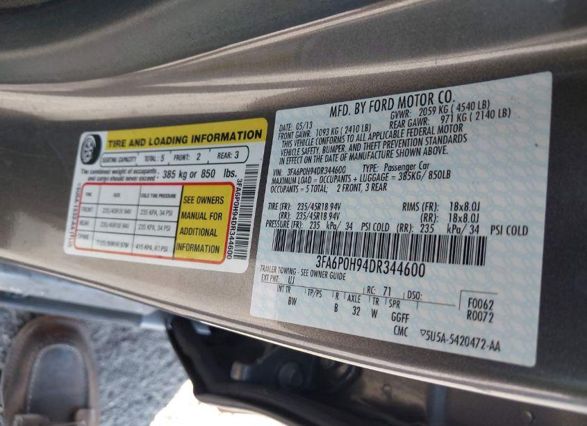 Photo 9 of 2013 Ford Fusion SE (VIN 3FA6P0H94DR344600)