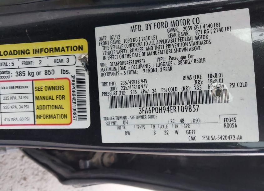 Photo 9 of 2014 Ford Fusion SE (VIN 3FA6P0H94ER109857)