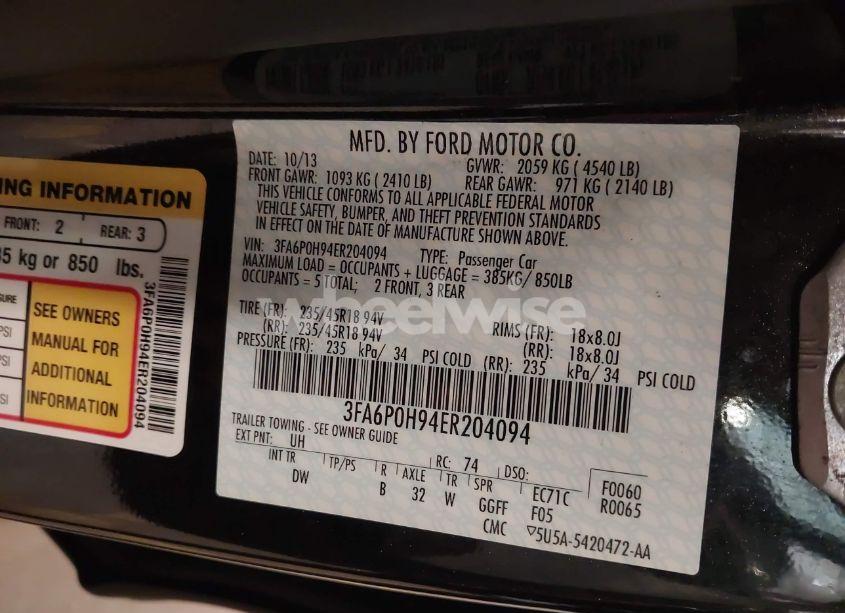 Photo 9 of 2014 Ford Fusion SE (VIN 3FA6P0H94ER204094)