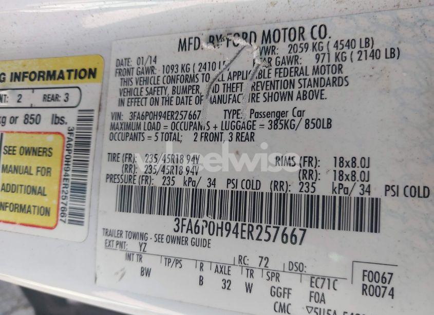 Photo 9 of 2014 Ford Fusion SE (VIN 3FA6P0H94ER257667)