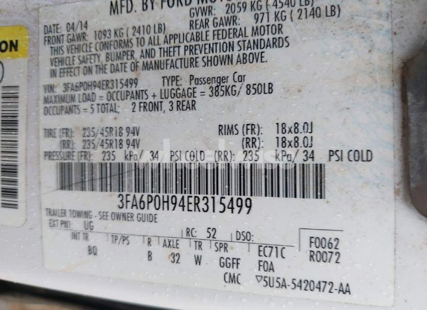 Photo 9 of 2014 Ford Fusion SE (VIN 3FA6P0H94ER315499)