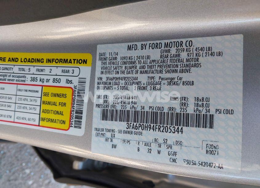 Photo 9 of 2015 Ford Fusion SE (VIN 3FA6P0H94FR205344)