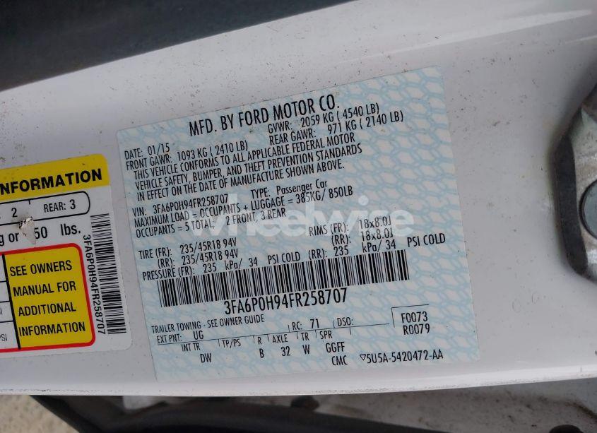 Photo 9 of 2015 Ford Fusion SE (VIN 3FA6P0H94FR258707)