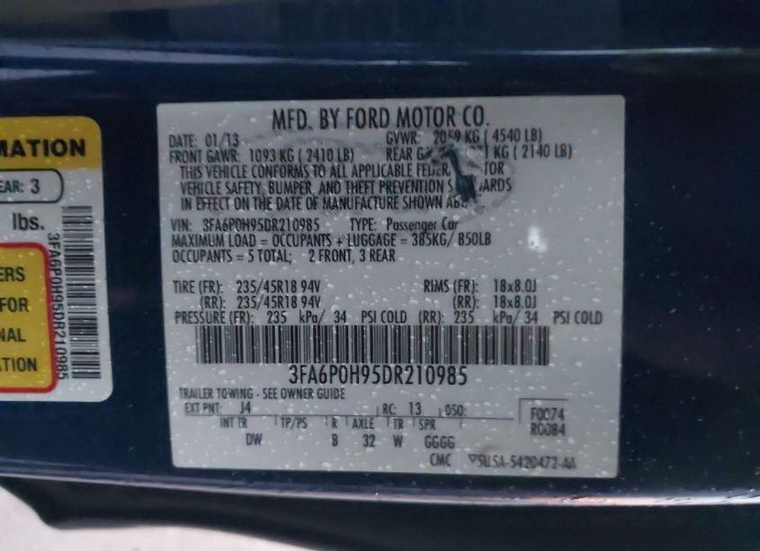 Photo 9 of 2013 Ford Fusion SE (VIN 3FA6P0H95DR210985)