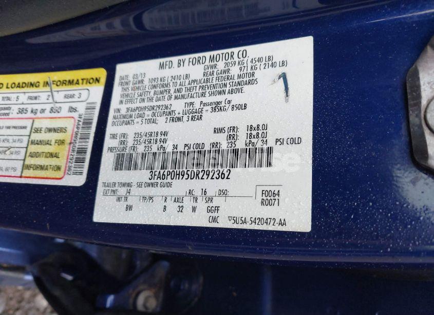 Photo 9 of 2013 Ford Fusion SE (VIN 3FA6P0H95DR292362)