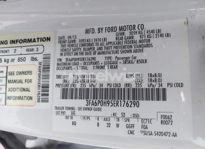 Photo 9 of 2014 Ford Fusion SE (VIN 3FA6P0H95ER176290)