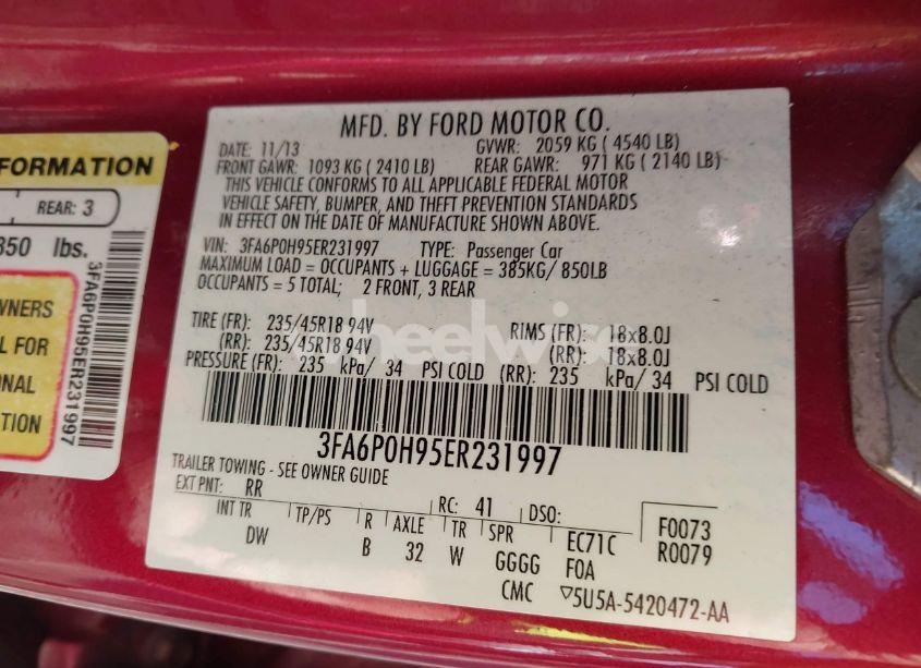 Photo 9 of 2014 Ford Fusion SE (VIN 3FA6P0H95ER231997)