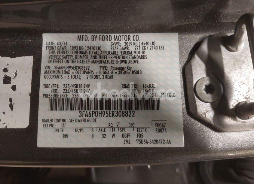 Photo 9 of 2014 Ford Fusion SE (VIN 3FA6P0H95ER308822)