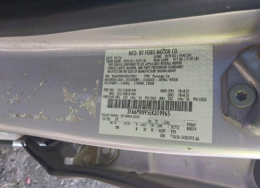 Photo 9 of 2014 Ford Fusion SE (VIN 3FA6P0H95ER319965)