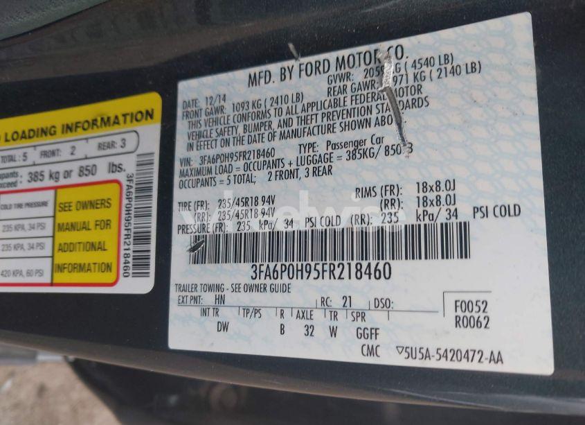 Photo 9 of 2015 Ford Fusion SE (VIN 3FA6P0H95FR218460)