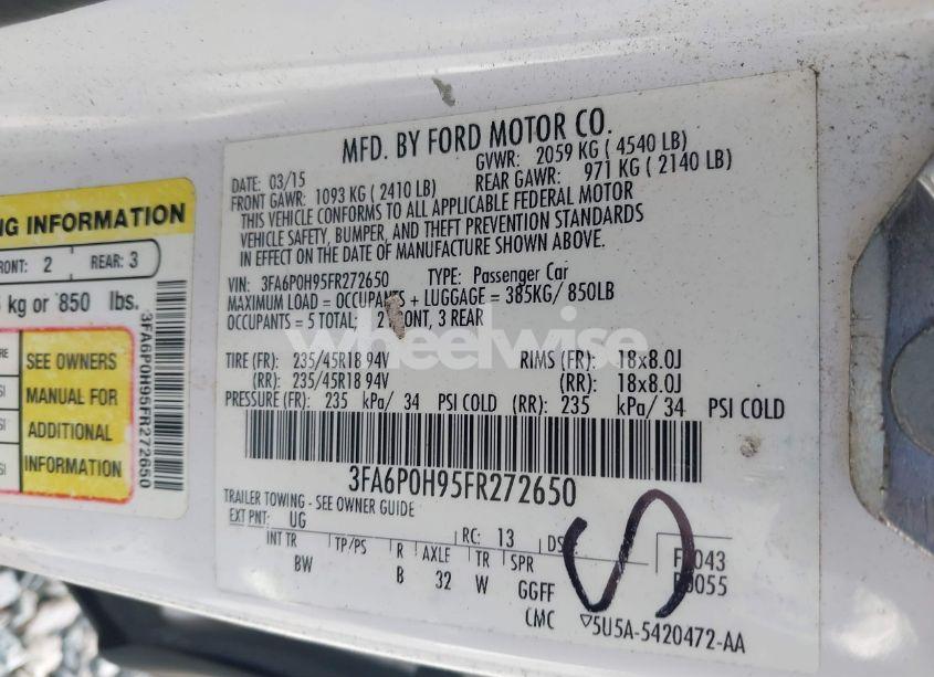 Photo 9 of 2015 Ford Fusion SE (VIN 3FA6P0H95FR272650)